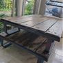 Industrial Reclaimed Wood Coffee Table with Blue Iron Frame Image 3