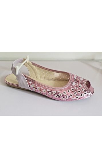 DESTRA Pink Sequin Embellished Peep Toe Slingback Flat Sandals UK3 EU36 BNIB CAN POST