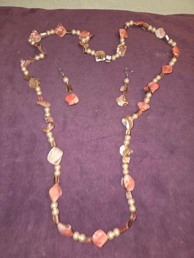Natural Sea Shell and Pearl Necklace and earring set