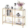 3-Tier Glass Console Table, Modern Rectangle Sofa Side Table with Tempered Glass Top and Iron Legs, Golden Consloe Desk with Anti-Tip Device for Living Room, Hallway, Entryway, Foyer, Golden Image 8