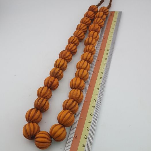 Antique African Orange Melon Shape Glass Beads Strand Necklace