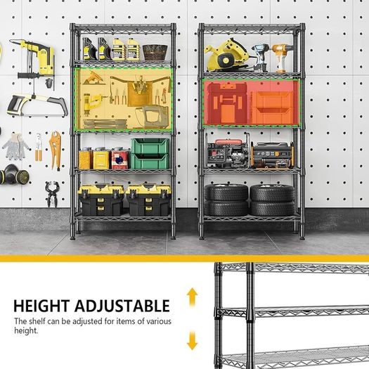 1250 lbs 5 Tier Shelf Metal Storage Shelves Shelving Wire Rack Heavy Duty Closet Organizers for Garage Kitchen Bathroom Laundry Black 35 x 75 x 151.1 cm