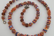 Vintage Venetian Style Skunk Eyes &amp; Feather Desgin Glass Beads Necklace