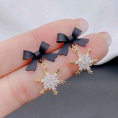 Black bow Christmas earrings