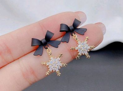Black bow Christmas earrings