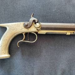 Antique 19th Century Saw-Handled Percussion Pistol - Engraved - Birmingham Proof Marks