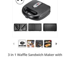 New, 3 in 1 Waffle Panini Grill Sandwich Maker with Removable Plates 750W Heating System Non-stick Electric