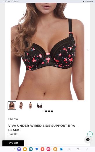 Freya Viva - Underwired Side Support Bra 32F and Briefs S - Black Floral - BNWT RRP 58