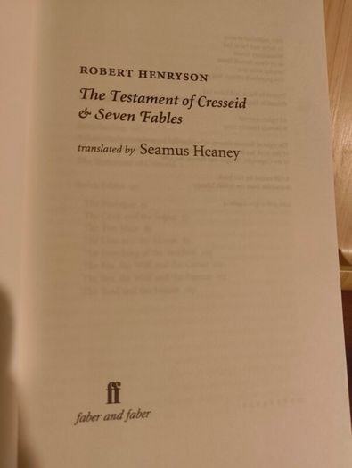 Robert Henryson "The Testament of Cresseid & Seven Fables" Translated by Seamus Heaney