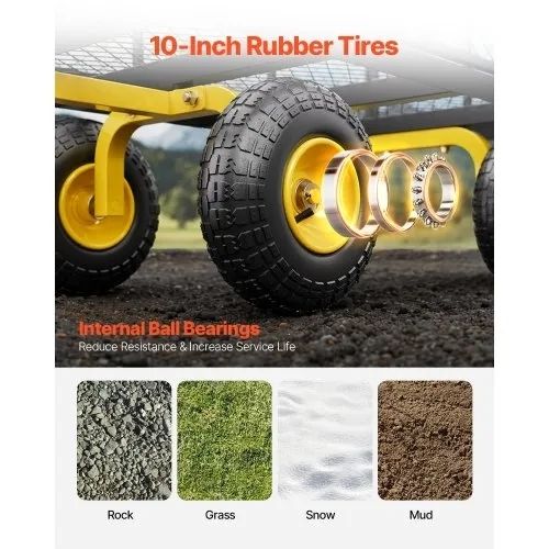 900 Lbs Heavy Duty Steel Garden Cart, Garden Wagon Cart on Wheels, Outdoor Metal Yard Utility Wagon Carts with 10" Tires and Mesh Removable Sides(Convert to Flatbed) and 180 Rotating Handle