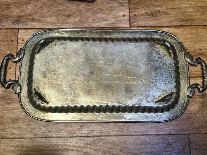 Vintage Silver Plated Butlers Serving Tray Platter Claw Footed 24 inch x 12 inch Leonard English