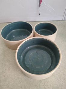 3 small Bowles shadow SNACK DISHES by o'dney pottery