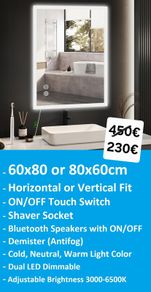 LED Bathroom Mirror 60x80 Defogger Speakers Music