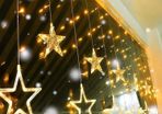LED Star Curtain Lights Connectable 2M Warm White 12 Stars 138 LEDs Window Icicle Decor Lights for Home Garden Holiday Wedding Christmas (FREE POSTAGE)