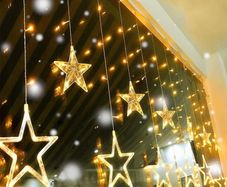 LED Star Curtain Lights Connectable 2M Warm White 12 Stars 138 LEDs Window Icicle Decor Lights for Home Garden Holiday Wedding Christmas (FREE POSTAGE)