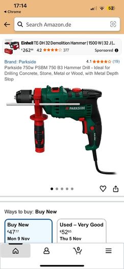 Parkside 750W Hammer Drill  PSBM 750 B3  Complete with Case