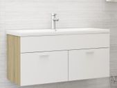 Sink Cabinet with Built-in Basin White and Sonoma Oak Chipboard