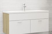 Sink Cabinet with Built-in Basin White and Sonoma Oak Chipboard