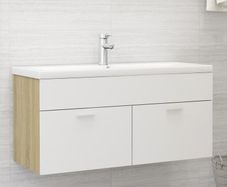 Sink Cabinet with Built-in Basin White and Sonoma Oak Chipboard