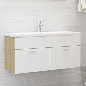 Sink Cabinet with Built-in Basin White and Sonoma Oak Chipboard