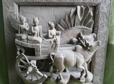 Ancient Chinese Bas-relief in Oak - Chinese Hand Carved Oak ,Antique Wall Art. (big thick and heavy) 22,8" x 21,5" thickness 8"