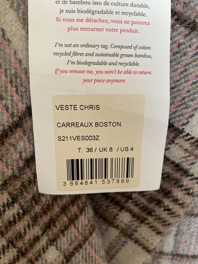 Sezane wool/cotton check Blazer