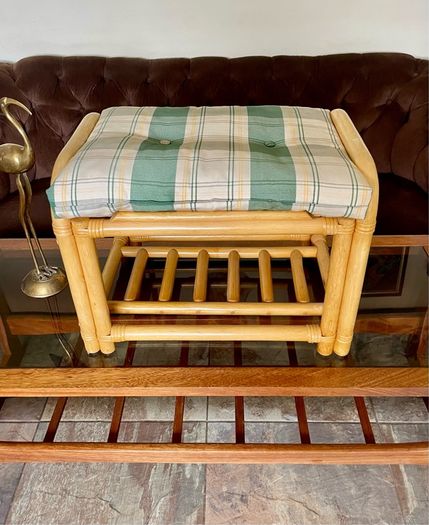 Sturdy Versatile Rattan and Bamboo Low Stool Footstool VGC