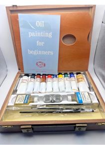 RARE Antique George Rowney No 9 Oil Colour Wooden Box Set - 1950s/60s Artist Case Prop