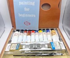RARE Antique George Rowney No 9 Oil Colour Wooden Box Set - 1950s/60s Artist Case Prop