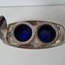 vintage cobalt blue glass plated metal cruet sugar creamer salt bowl tray Image 3
