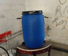 Blue plastic barrells,