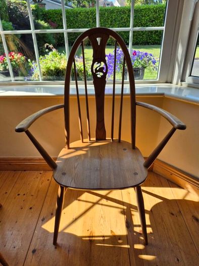 Pair of Vintage Ercol Blonde Swan Back Carver Dining Chairs