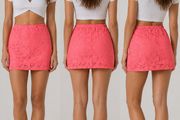 Neon Pink Lace Mini Skirt - Elastic Waist Size 10