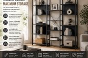 Modern 14 Shelf Bookcase Black Industrial Storage Shelving Unit