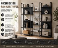 Modern 14 Shelf Bookcase Black Industrial Storage Shelving Unit
