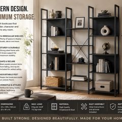 Modern 14 Shelf Bookcase Black Industrial Storage Shelving Unit
