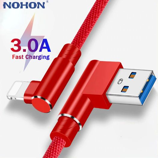 NOHON 3M Apple 3A Lightning Fast Charger & Data Sync 90 Degree Elbows Nylon Braided Cable (Brand New/Warranty)