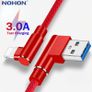 NOHON 3M Apple 3A Lightning Fast Charger & Data Sync 90 Degree Elbows Nylon Braided Cable (Brand New/Warranty) Image 3