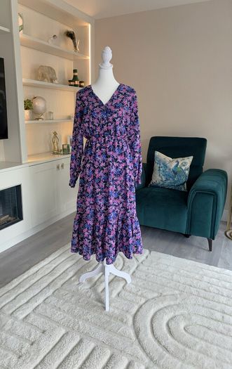 Ladies Long-sleeved Purple & Pink Floral Dress from Vila Size: UK 12 / EU 40