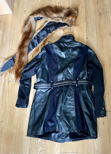 River Island heavy leather coat with detachable fur