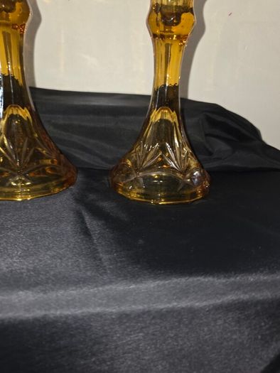 Pair of Art Deco Amber Glass Candleholders