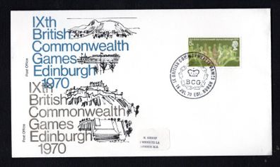 1970 Great Britain cover commemorating 9th Commonwealth Games in Edinburgh in 1970 tying tying 5d British Commonwealth Games Stamp