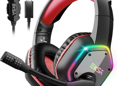 USB Gaming Headset for PC - Computer Headphones with Microphone/Mic Noise Cancelling, 7.1 Surround Sound Wired Headset & RGB Light - Gaming Headphones for PS4/PS5 Console Laptop MULTIPLE COLOURS AVAILABLE, SEE PHOTOS (FREE POSTAGE)