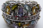 925 Silver Ring Pear Tourmaline Sapphire Natural Gemstone Jewelry Size P - 11,40g
