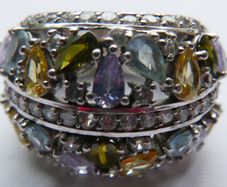 925 Silver Ring Pear Tourmaline Sapphire Natural Gemstone Jewelry Size P - 11,40g