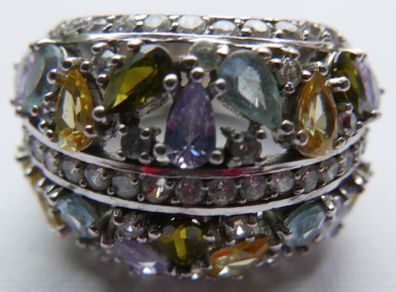925 Silver Ring Pear Tourmaline Sapphire Natural Gemstone Jewelry Size P - 11,40g