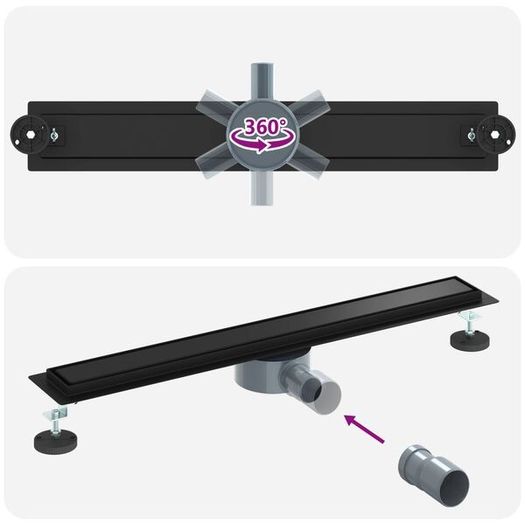 Shower Drain 2-in-1 with 360 Siphon Black 80 cm