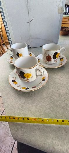 SET Of  3  Arklow Pottery coffee cups and saucers featuring the "Autumn Leaves" pattern.
