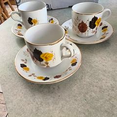 SET Of  3  Arklow Pottery coffee cups and saucers featuring the "Autumn Leaves" pattern.