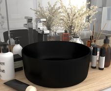 Luxury Wash Basin Round Matt Black 40x15 cm Ceramic